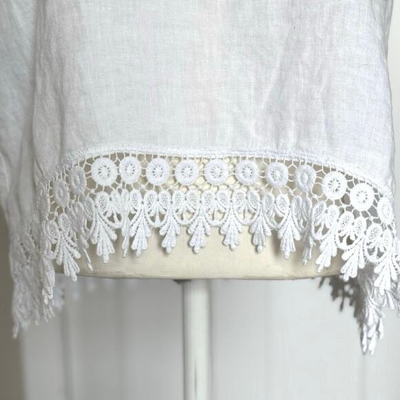 Terzo Millenio White 100% Linen Blouse Size S Crochet Trim Made in Italy Top - Picture 4 of 8